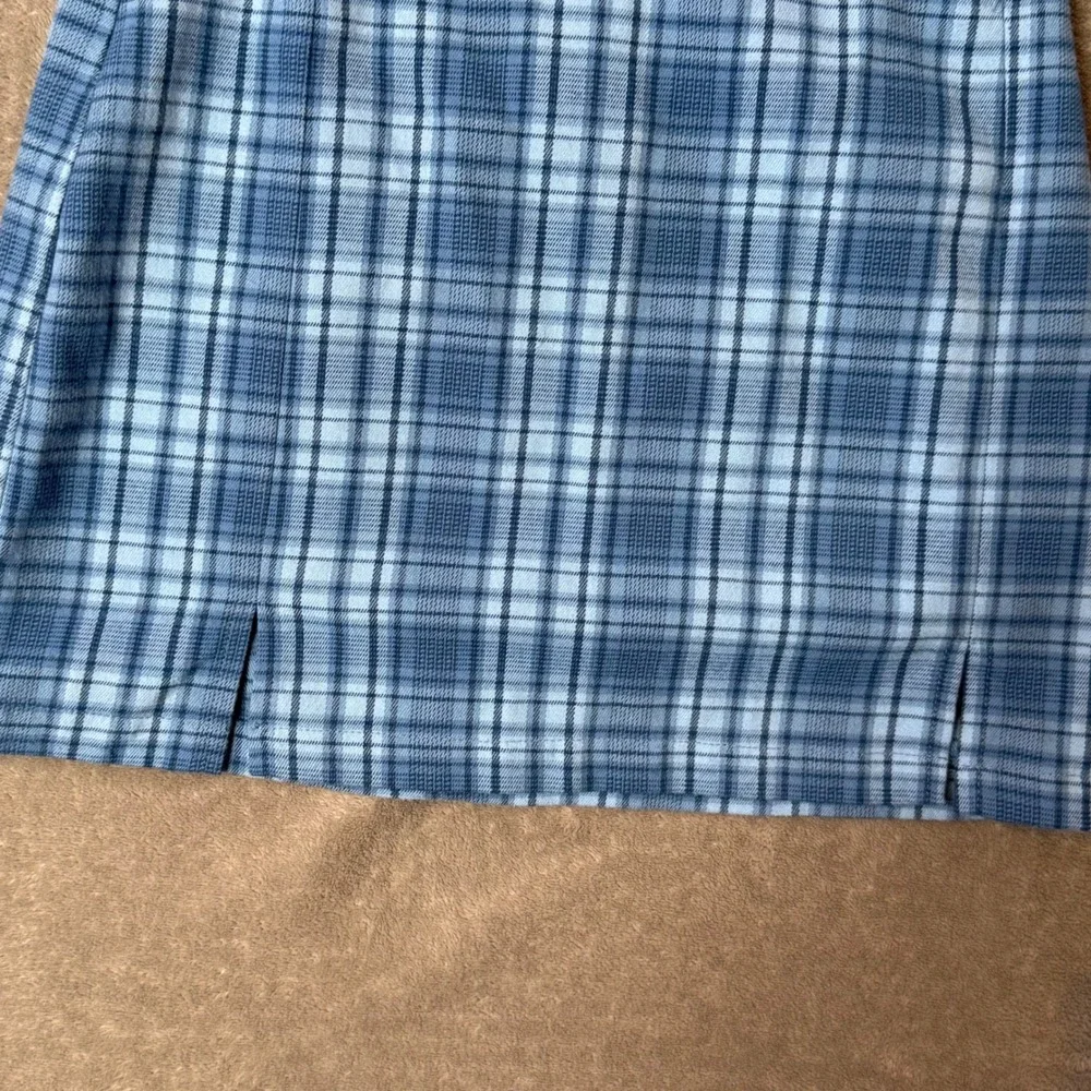 Brandy Melville Blue Plaid Cara Mini Skirt Splits Preppy Y2K Coquette‎ Clueless